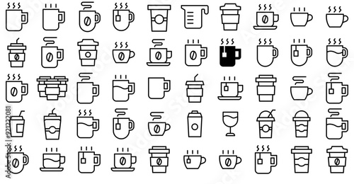 A Collection Of Cup Icons Collection Isolated Silhouette Solid Icons Including Tea,Cup,Drink,Coffee Stroke Icon Collection. Vector Illustration