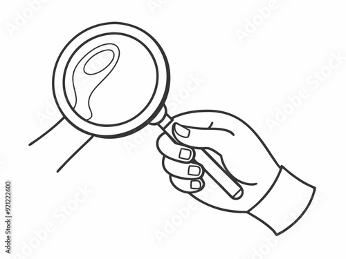 continuous single line drawing of hand holding magnifying glass, line art vector illustration

