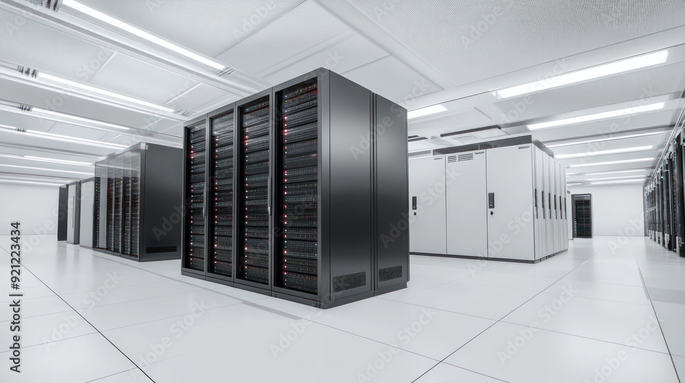 A large room with many servers and racks of servers A large room with many servers and racks of servers