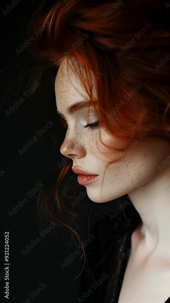 woman red hair freckles face reddish quivering lips cheeks porcelain skin dreams poetry orange palette profile pose faerie italian looking gray natural woman red hair freckles face reddish quivering lips cheeks porcelain skin dreams poetry orange palette profile pose faerie italian looking gray natural