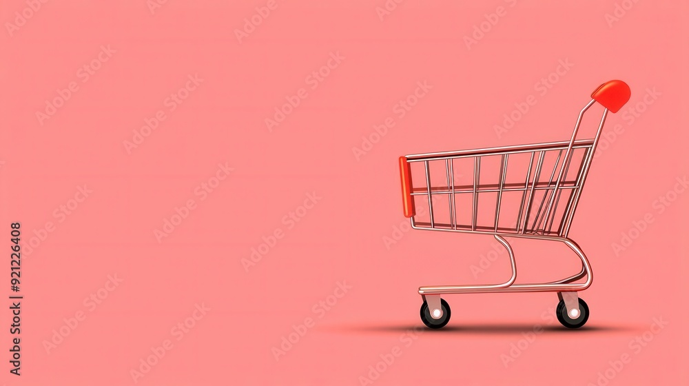 A sleek shopping cart against a vibrant pink background, ideal for retail and e-commerce themes. A sleek shopping cart against a vibrant pink background, ideal for retail and e-commerce themes.
