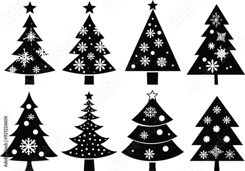 set of christmas trees vector simple silhouette