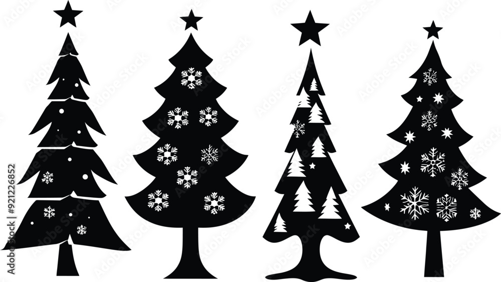 Fototapeta premium set of christmas trees vector simple silhouette