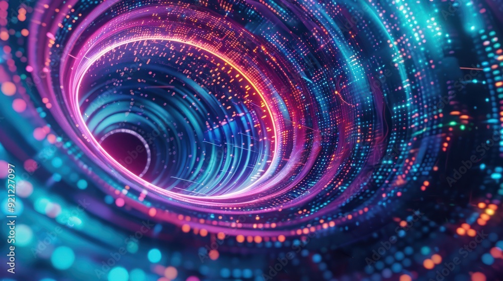 A neon vortex pulling data streams into its center, creating a digital whirlpool A neon vortex pulling data streams into its center, creating a digital whirlpool