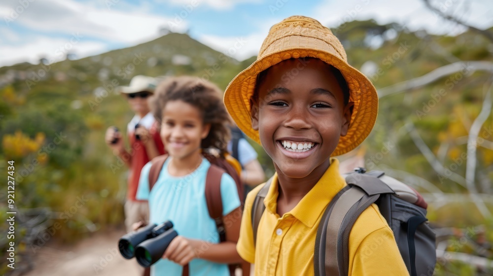 A young boy smiles brightly while holding binoculars in a vibrant outdoor setting, enjoying an adventurous day of exploration filled with curiosity and the joy of nature. A young boy smiles brightly while holding binoculars in a vibrant outdoor setting, enjoying an adventurous day of exploration filled with curiosity and the joy of nature.