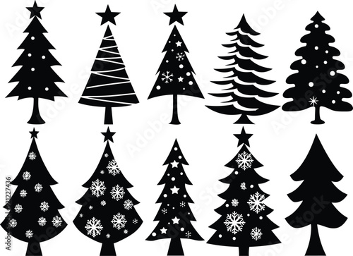 set of christmas trees vector simple silhouette