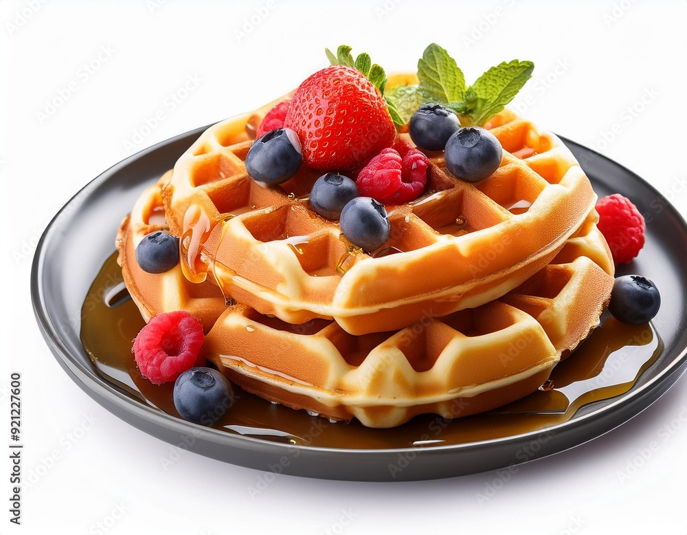 Delicious waffles with berries and syrup isolated on transparent background Delicious waffles with berries and syrup isolated on transparent background
