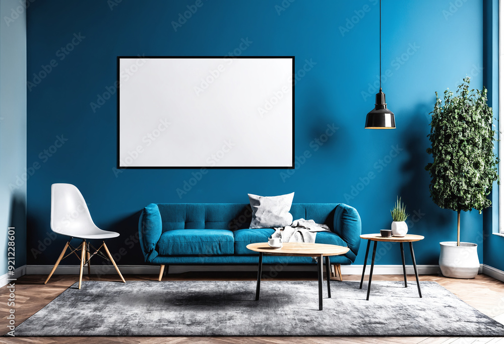 Fototapeta premium Interior with sofa and mock up frame