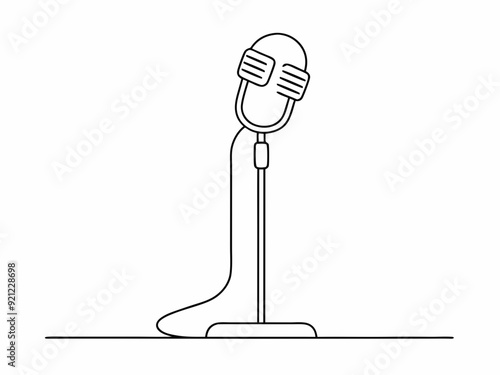 continuous single line drawing of microphone on mic stand, line art vector illustration

