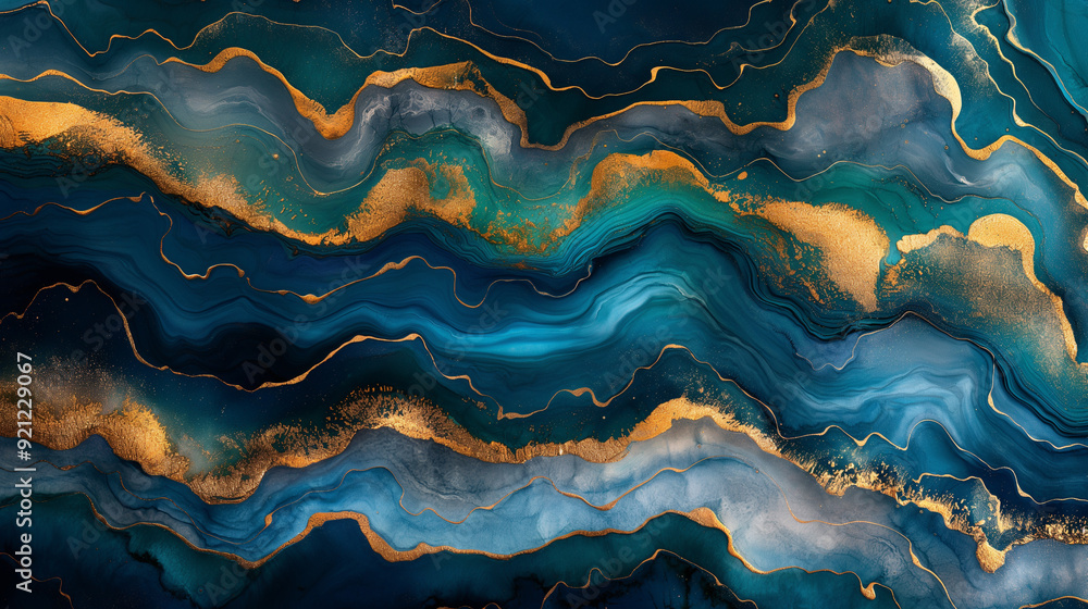 Fototapeta premium A beautiful blue and gold wave pattern, with the blue