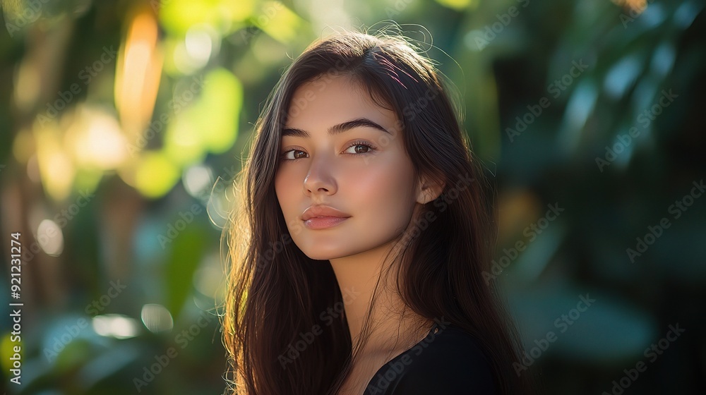 Woman portrait with natural lighting and a serene background Woman portrait with natural lighting and a serene background