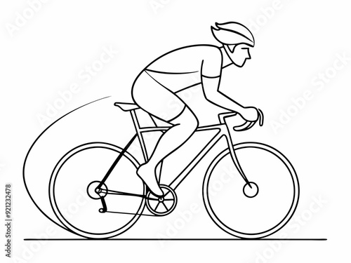 continuous single line drawing of racing cyclist on racer bike, line art vector illustration
