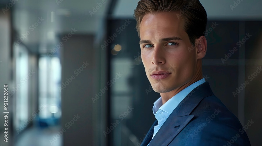 Confident businessman in a tailored suit, exuding professionalism in a modern office environment. Confident businessman in a tailored suit, exuding professionalism in a modern office environment.