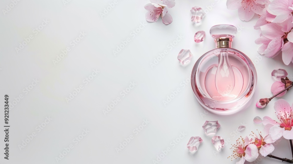 Pink Perfume Bottle with Cherry Blossoms Pink Perfume Bottle with Cherry Blossoms