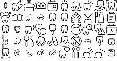 Set Of Dentistry Icons Collection Isolated Silhouette Solid Icons Including Treatment,Tooth,Dentist,Dental,Teeth Vector Illustration Linear Pictogram Pack