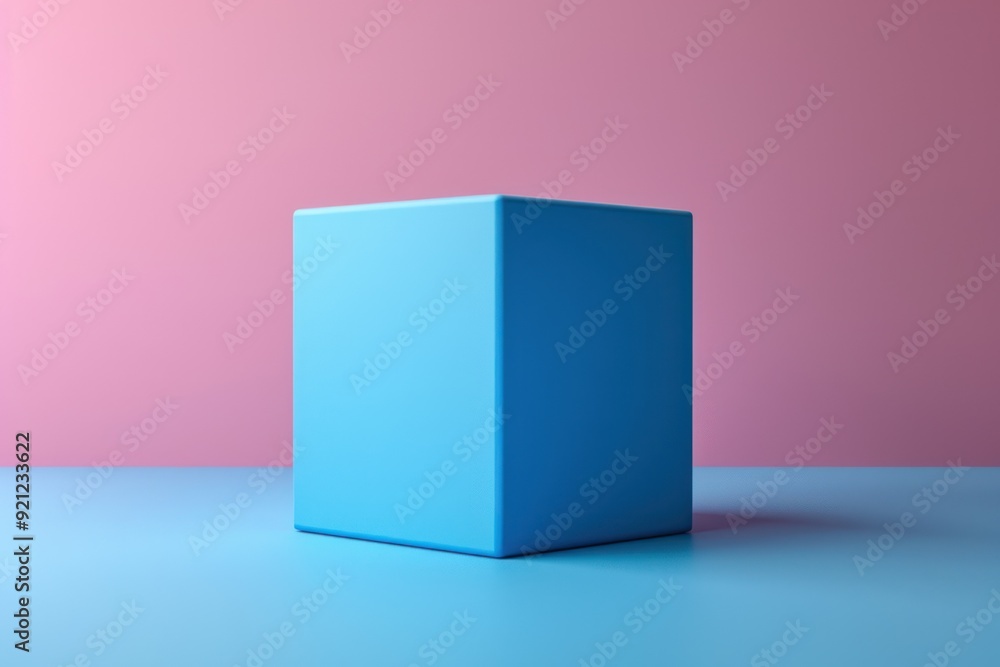 Obraz premium Blue Cube on a Pink and Blue Background