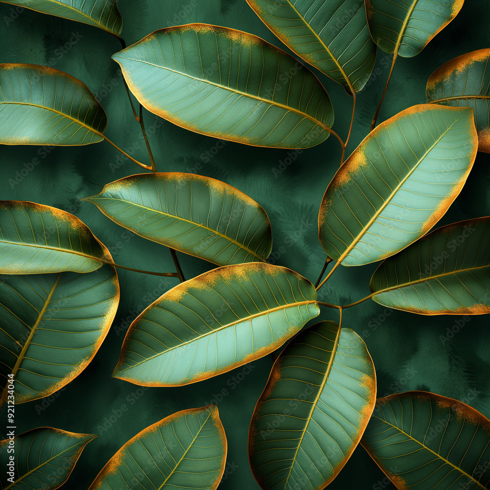 Obraz premium A painting of leaves with a gold hue