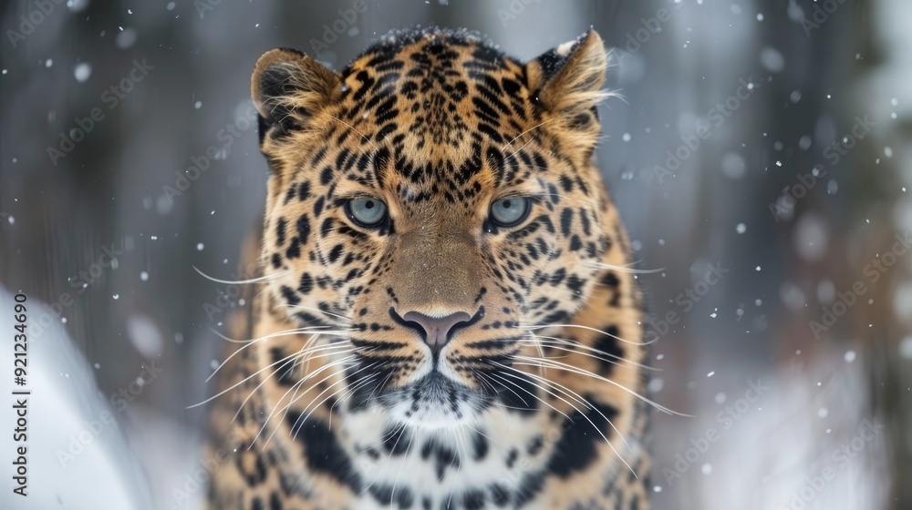 Fototapeta premium Portrait of a the Amur leopard (Panthera pardus orientalis). East Siberian leopard. Red List