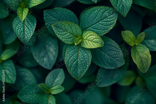 A lush green plant with many leaves and some flowers