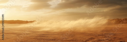 A powerful dust storm sweeps across a desert landscape at sunset, symbolizing the relentless forces of nature, the ephemeral nature of the landscape, the beauty of the natural world photo