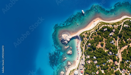 Aerial reveal of Baunei coastline landscape with turquoise water, Sardinia isolated with white highlights, png photo