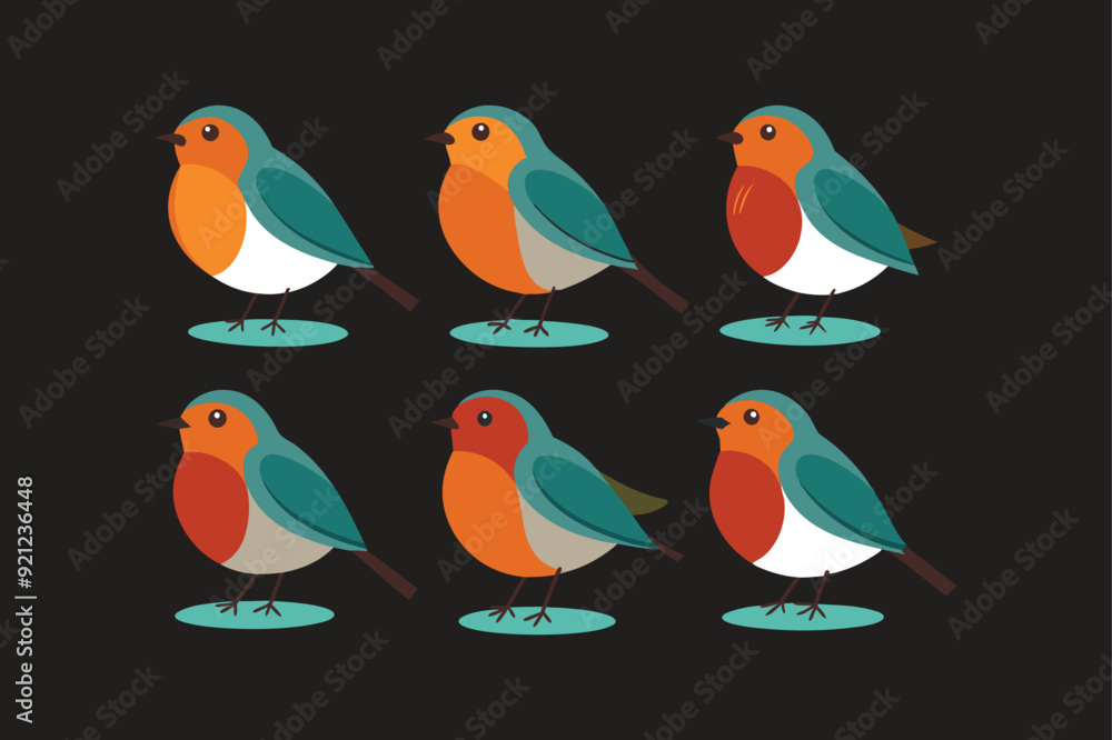 A set of Robin bird vector art illustration A set of Robin bird vector art illustration