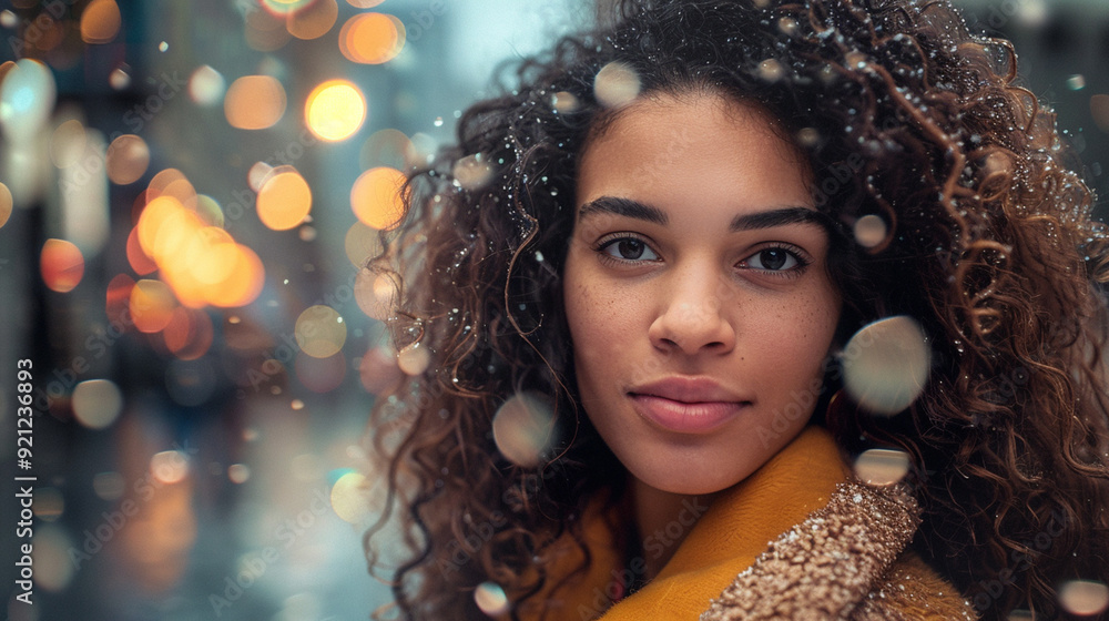 Portrait of a women on the street. City lights in the background. Portrait of a women on the street. City lights in the background.