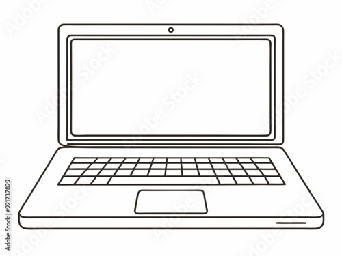 single line drawing of laptop computer isolated on white background, continuous line vector illustration
