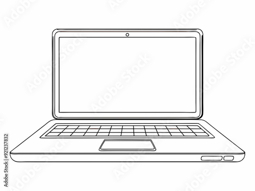 single line drawing of laptop computer isolated on white background, continuous line vector illustration
