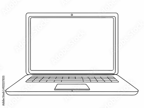 single line drawing of laptop computer isolated on white background, continuous line vector illustration
