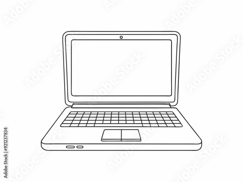 single line drawing of laptop computer isolated on white background, continuous line vector illustration

