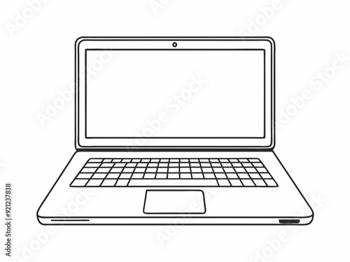 single line drawing of laptop computer isolated on white background, continuous line vector illustration
