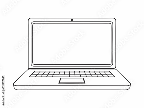 single line drawing of laptop computer isolated on white background, continuous line vector illustration
