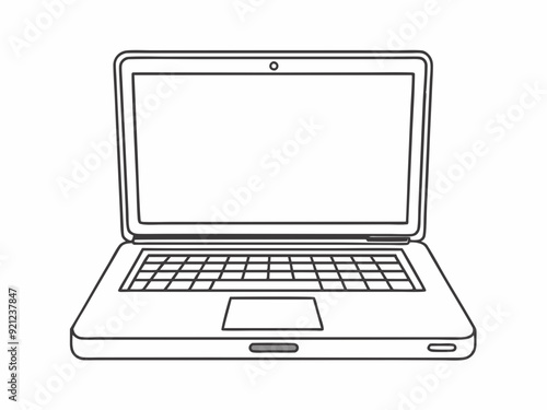 single line drawing of laptop computer isolated on white background, continuous line vector illustration
