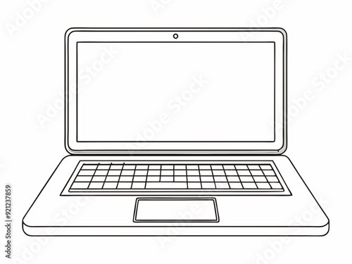 single line drawing of laptop computer isolated on white background, continuous line vector illustration

