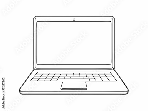 single line drawing of laptop computer isolated on white background, continuous line vector illustration
