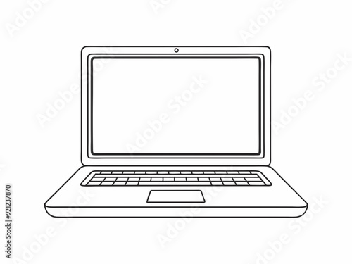 single line drawing of laptop computer isolated on white background, continuous line vector illustration
