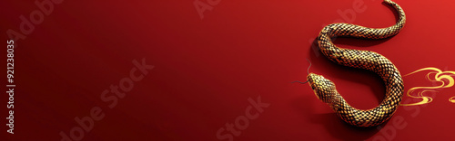 Wallpaper Mural minimalist background featuring a golden snake silhouette gracefully curving across a deep red backdrop, symbolising prosperity and celebration for the Chinese New Year Torontodigital.ca