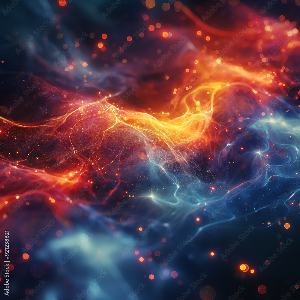 A blue and orange light streaking across the sky A blue and orange light streaking across the sky