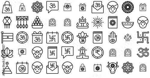 Set Of Diwali Icons Silhouette Vector Logo Design Containing Diwali,Avatar,Cultures,Mandala,Om Simple Black Style Symbol Sign For Apps And Website, Vector Illustration