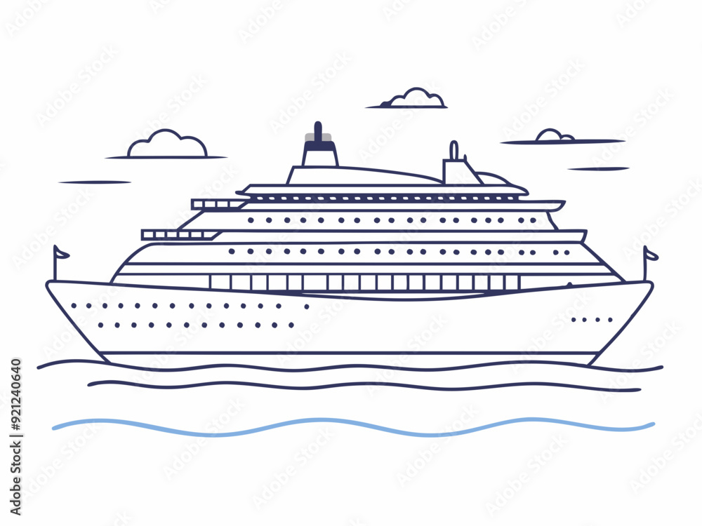 continuous single line drawing of large cruise ship on ocean, line art vector illustration
continuous single line drawing of large cruise ship on ocean, line art vector illustration