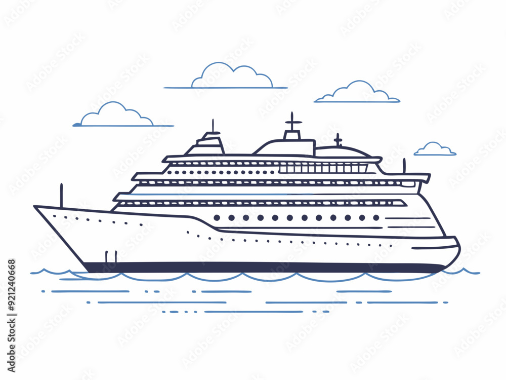 continuous single line drawing of large cruise ship on ocean, line art vector illustration
continuous single line drawing of large cruise ship on ocean, line art vector illustration
