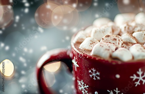 Cozy Cup of Hot Chocolate With Marshmallows on a Frosty Winter Evening