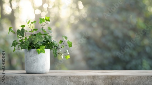 Green Potted Plant on Gray Surface by a Bright Window in Afternoon Light