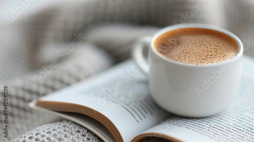 Cozy Atmosphere With Coffee and Open Book on Soft Blanket