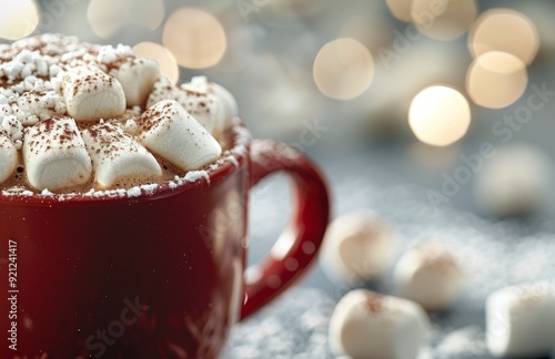 Cozy Cup of Hot Chocolate With Marshmallows on a Frosty Winter Evening