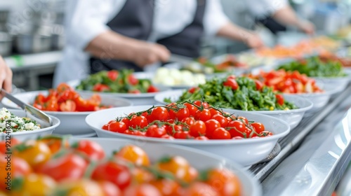 Fresh Vegetables Prepared in a Busy Kitchen During Daytime