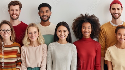 Diverse Group of Young Adults Posing Together in a Bright Indoor Space