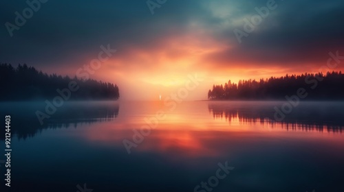 Wallpaper Mural Serene Sunrise Over Calm Lake With Mist and Colorful Sky Torontodigital.ca
