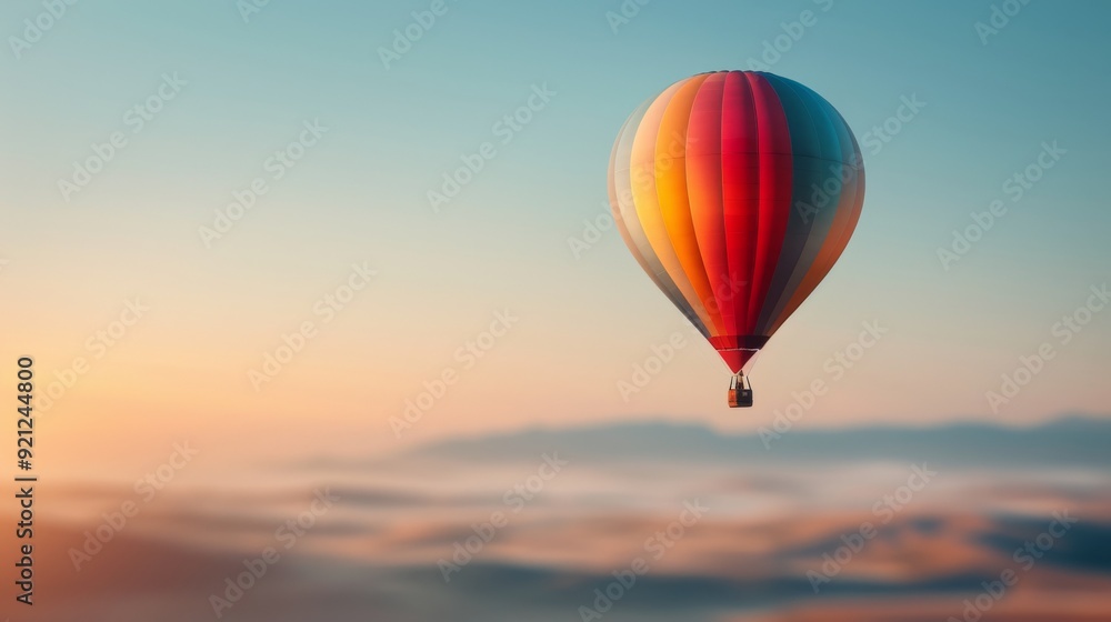 Colorful Hot Air Balloon Floating Against Clear Sky Colorful Hot Air Balloon Floating Against Clear Sky